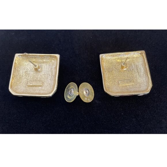 M Jent Red White Blue Gold Striped Square Earrings 1 inch 4th of July America - Picture 4 of 10